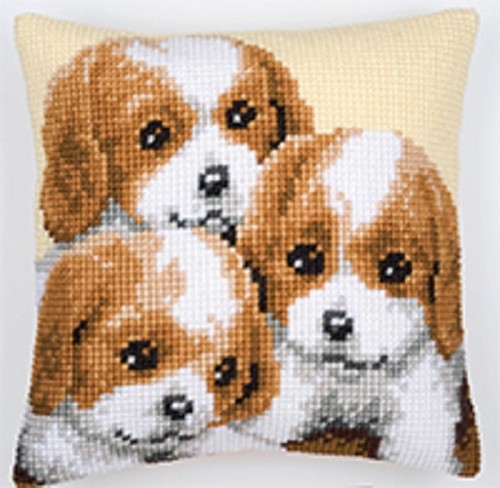 Puppies Large Holed Tapestry Cushion Kit//Printed Chunky Cross Stitch