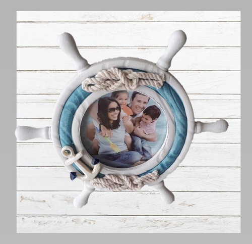 Bilderrahmen Fotorahmen Fotohalter Maritim Nautika Steuerrad mit Anker und Tau