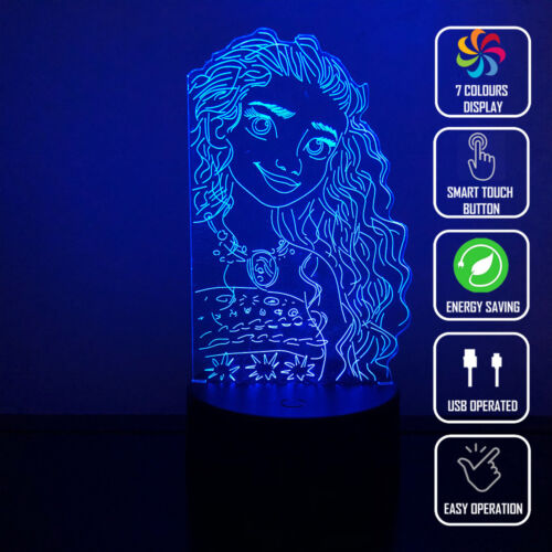 MOANA BEACH GIRL HAWAII 3D Acrylic LED 7 Colour Night Light Touch Table Lamp