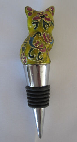 Chinese Beijing Cloisonne Yellow Cat Wine Bottle Stoppers 