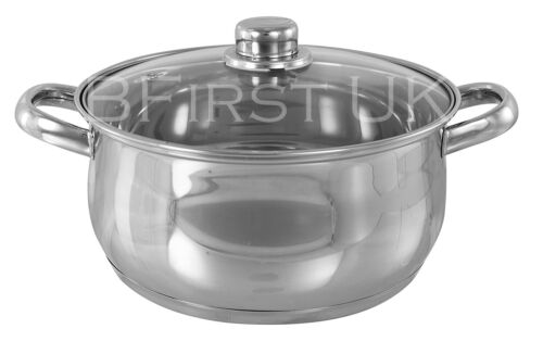 Stainless Steel Induction Base Casserole Dish Stock Soup Stew Pot Glass Lid Pan