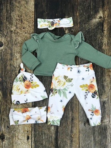 US Newborn Baby Girl Floral Clothes Jumpsuit Romper Bodysuit Pants Outfits 0-24M