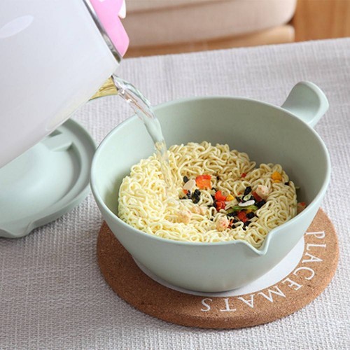 Japanese Bamboo Instant Noodle Bowl With Chopsticks Lid Kitchen Soup Rice Contai