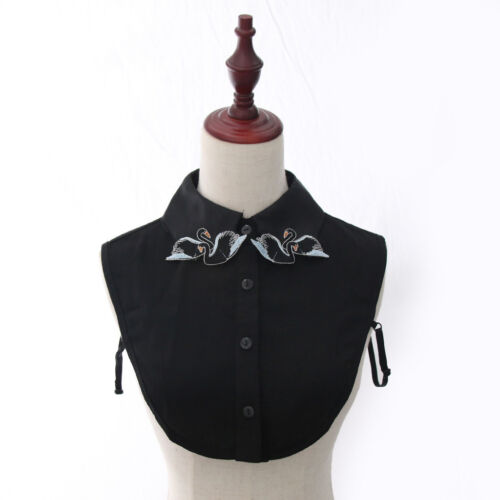 Women Girls Swan Embroidered Detachable Chiffon Dickey Fake Collar 