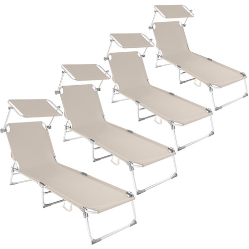 Alu de jardin transat chaise longue Divan Chaise longue pliable avec toit 190 cm Beige
