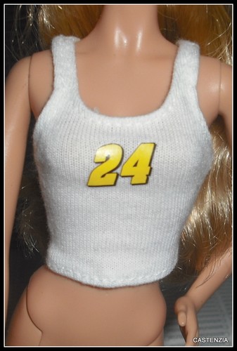 TOP BARBIE NASCAR MODEL MUSE DOLL WHITE #24 TANK TOP SHIRT CLOTHING ACCESSORY