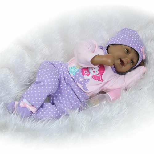 22/'/' Reborn Baby Dolls Black Skin Silicone Vinyl Doll Handmade Newborn Lifelike
