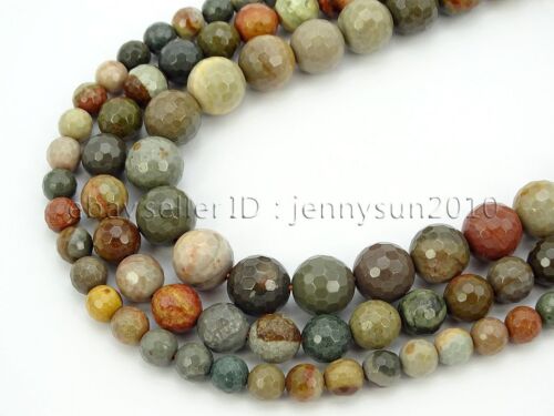 Natural Polychrome Jasper Gemstone Faceted Round Spacer Beads 15'' 6mm 8mm 10mm 