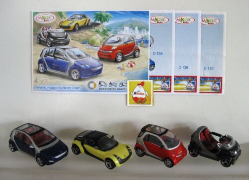 KINDER MAGIC SURPRISE FERRERO COMPLETE 4x SMART FORFOUR CARS CAKE TOPPERS PAPER