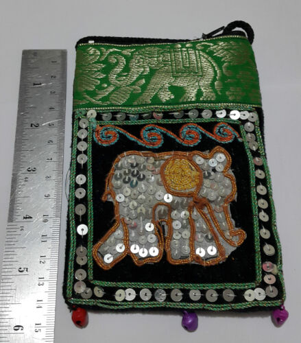 Elephant Bags Thai Handmade Cotton Mobile Phone Strap Bags Crafts Purses Green 