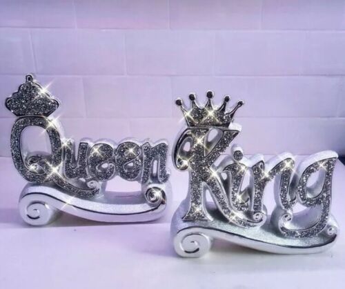 QUEEN Diamond Crush Silver Mirrored Decorative Crown Table Crystal Ornament