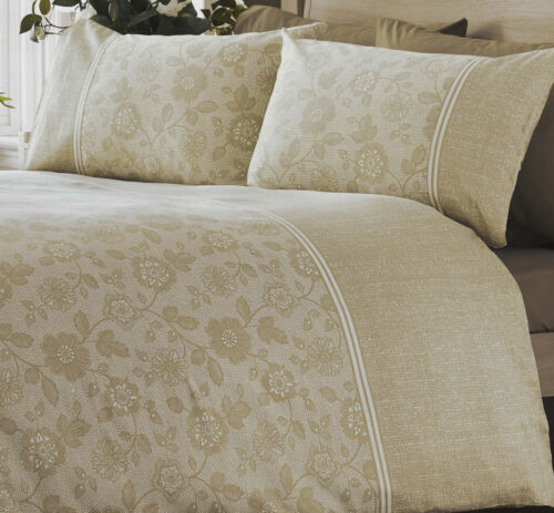 Lace Effect Natural Duvet Cover Printed Floral 300 Thread Count Sateen Beige