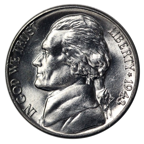 1 pc 1943 Choice//Gem BU Coin S Silver War Jefferson Nickel