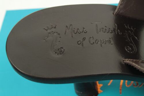 Miss Trish of Capri Concha Turquoise Brown Sandal European Leather Retail $100