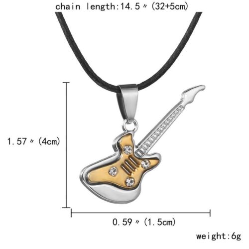 Stainless Steel Guitar Leather Pendant Necklace Womens Punk Men/'s Jewellery Gift
