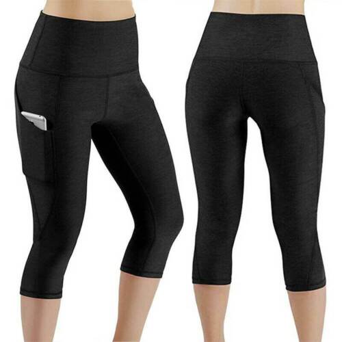 Women High Waist Gym Leggings Pocket Fitness Sports 3//4 Capri Yoga Pants Elastic