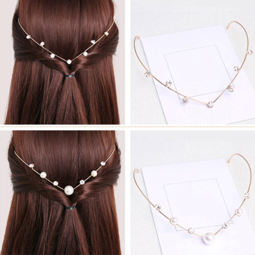 Back Hold Headband Crystal//Pearls Hairband Rhinestone Wedding Hair Accessories