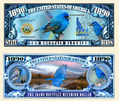 FREE SLEEVE Idaho Mountain Bluebird 1890 Dollar Bill Funny Money Novelty Note