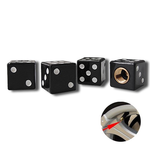 Black Dice Car Wheel Air Tyre Valve Dust Caps Covers Wheel Rim Set of 4