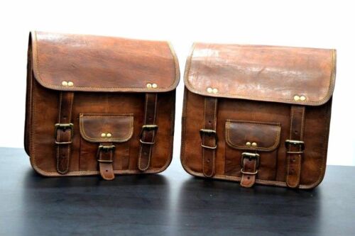 Leather Pouch Motorcycle Both Side Saddlebags Saddle Panniers 2 Bag New Brown