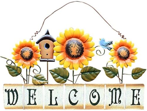 Garden Themed Welcome Sign Metal Sunflower Welcome Sign Hanging Wall Art Decor