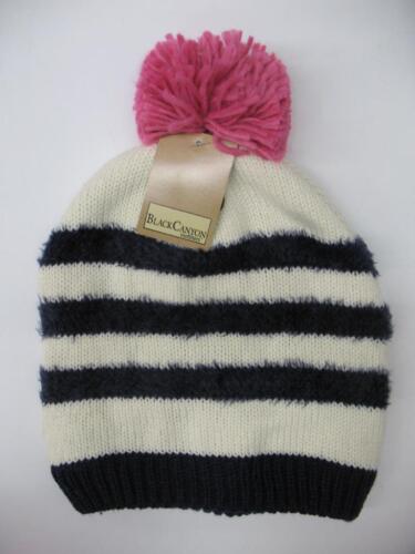 NEW Winter Snow Soft Lined Knit Hat Beanie Cap White Blue Pink Pom Pom BABY