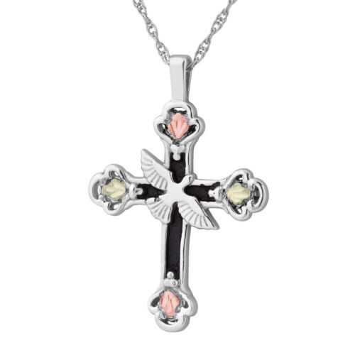 Black Hills Gold on Silver Antiqued Cross Pendant with Dove by Landstrom's® 