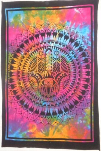 Tapestry Fatima Hamsa Hand Tie Dye Hippie Ethnic Throw Poster Wall Hanging Boho 