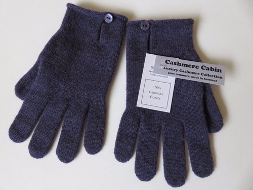 Dark purple cashmere wool button gloves ladies womens NEW made in Scotland