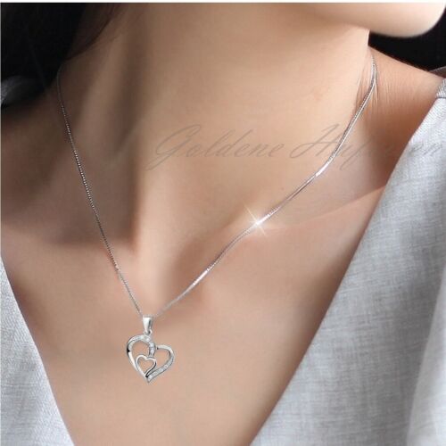 Halskette Zirkonia Herz Anhänger 925er Sterling Silber Geschenk für Damen Frauen 