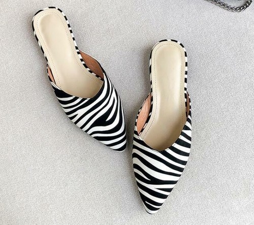 Details about / Velvet Pointed Toe Zebra Pattern Backless Loafers Hot Slippers Pumps New Womens