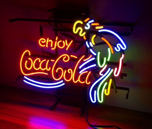 Parrot Enjoy Cola Drink Bar Boutique Workshop Wall Decor Neon Sign Light Display 