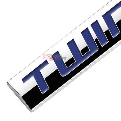 POLISHED BLUE TEXT TWIN TURBO METAL EMBLEM DECAL LOGO TRIM BADGE 3M ADHESIVE