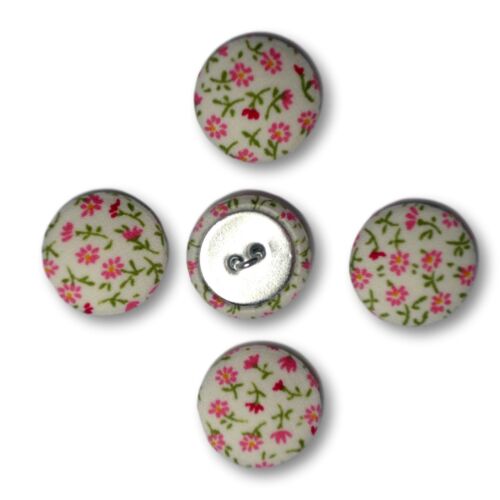 Botones cubierto de tela-Rosa Flores puntos patrones 2 Cm