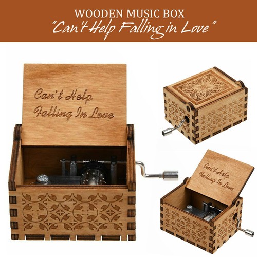 Wooden Music Box /"Can/'t Help Falling in Love/" Engraved Musical Case Toy Gift