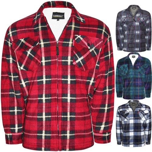 Da Uomo Pelliccia Sherpa Foderato in Pile spessa pesante lavoro Boscaiolo Giacca Camicia check Caldo