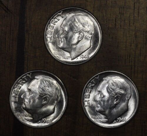90/% Silver US FREE SHIPPING! 1946 P D S  Roosevelt Dimes  CH BU  LUSTER