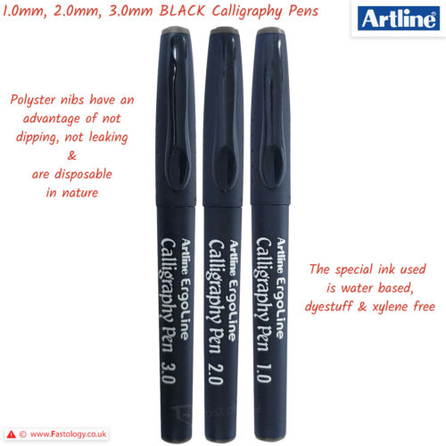 ARTLINE Ergoline 1.0 2.0 3.0mm BLACK BLUE 3 x Calligraphy Pens Chisel Sharp Line 
