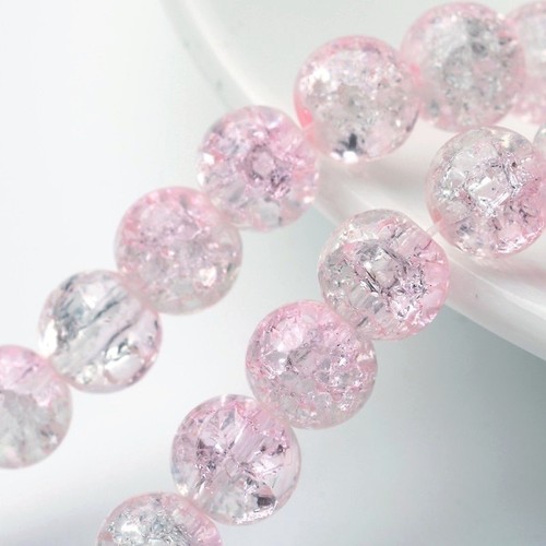 Pink Pale Crackle Glass Round Beads 1 Strand 8mm 100 Pieces