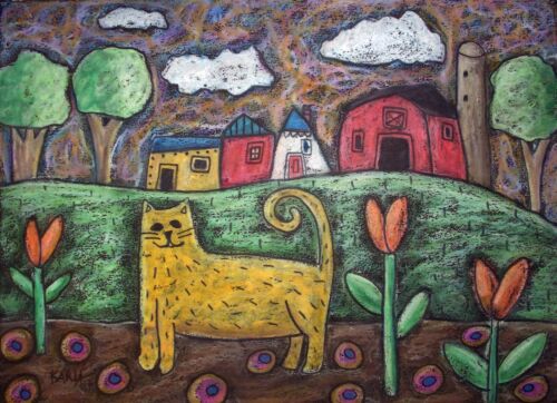 RUG HOOK CRAFT PAPER PATTERN Cat Landscape FOLK ART PRIMITIVE Karla Gerard 