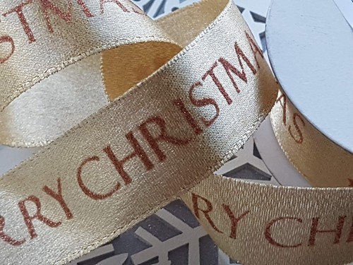 25mm Gold /"Merry Christmas/" Printed shimmery Ribbon 1M Craft-Cards-Gifts-Cake