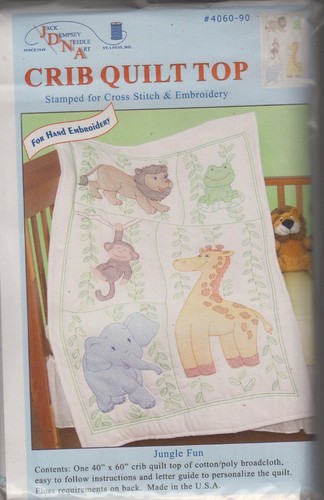 1 Jack Dempsey /"Jungle Fun/" Stamped XStitch-Embroidery Crib Quilt Top