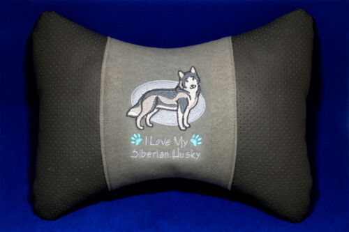 Siberian Husky Embroidered car seat neck rest pillow Gift for dog lovers. 