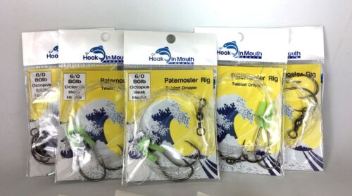 5 x Twisted Paternoster Fishing Rigs 80lb 6//0 Octopus Hook Snapper Snatcher Rig
