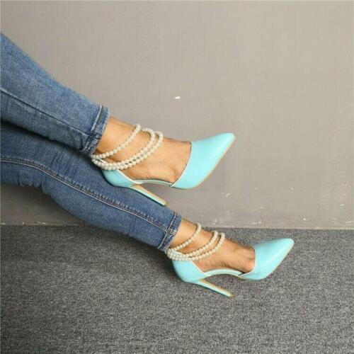 Details about  / Fashion Women Pumps Pointed Toe Stileto High Heels Ankle Pearls Strappy Shoes Sz
