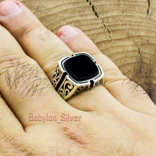 Turkish Handmade 925 Sterling Silver Onyx Stone Luxury Men's Ring All Sizes 