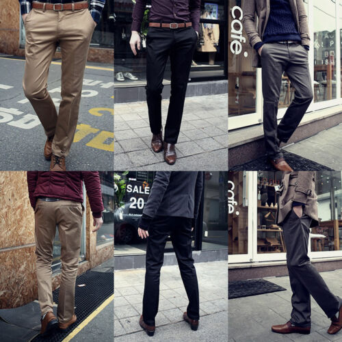 Mens Straight Leg Trousers Office Smart Business Work Dress Pants Waist Pockets