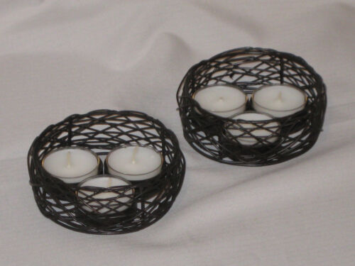 BIRD NEST TEALIGHT CANDLE HOLDERs 6 tealights included SET OF TWO 