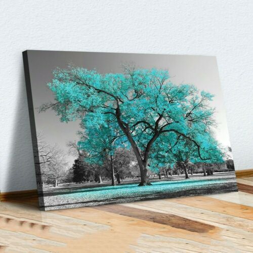 1* Large Tree Teal Turquoise Leaves Canvas Wall Art Picture Print Decor 40*60cm 