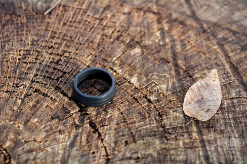Double-Debossed Flexible Hypoallergenic Silicone Mens Wedding Band Ring Black